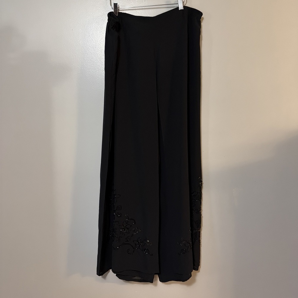 August Max Woman 1X Black Elastic Waist Pants with Shear Beaded Overlay Party